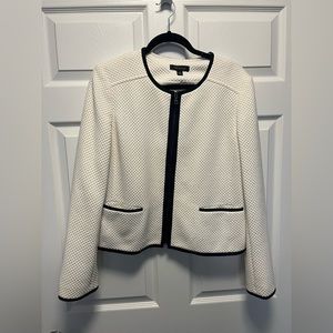 Beautiful Cream and Navy Textured Ann Taylor Jacket, 14